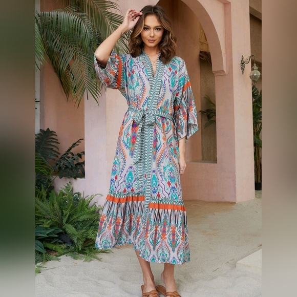 Ruffle hem boho kimono - Picture 3 of 6